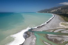 Intense colours of the water at a surf break near Kaikoura, New Zealand. Photo: Derek Morrison