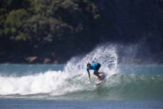 Tama Kauwhata on form at the Billabong Grom Series surfing contest held at Whangamata, Coromandel, New Zealand.