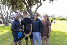 The Kauwhata whanau, Charles, Tama, Kylie and Dallas at the Billabong Grom Series surfing contest held at Whangamata, Coromandel, New Zealand.