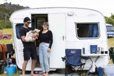 Jamie Civil and partner Courtney camping with their baby girl Lenni at PK Bay, Catlins, New Zealand.
Credit: www.boxoflight.com/Derek Morrison
