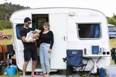 Jamie Civil and partner Courtney camping with their baby girl Lenni at PK Bay, Catlins, New Zealand.Credit: www.boxoflight.com/Derek Morrison