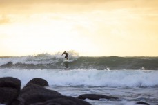 Designer Ian Ferguson enjoys an afternoon session at Whale Bay, Raglan, Waikato, New Zealand.