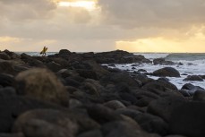 Dusty Ferguson enjoys an afternoon session at Whale Bay, Raglan, Waikato, New Zealand.