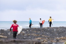 Surfers prepare for a heat during the 2022 O'Neill Kaikoura Cold Water Classic held at a surf break near Kaikoura, New Zealand. Photo: Derek Morrison