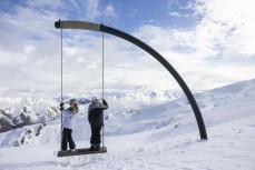 Rewa and Keo Morrison check out the swing at Cardrona, Central Otago, New Zealand.