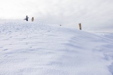 Rewa Morrison checks out the pou at Cardrona, Central Otago, New Zealand.
