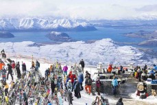 Skiers at Treble Cone, Central Otago, New Zealand.