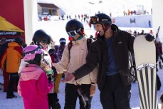 Chloe and Ava share gelato with Megan Wood and Kent Inglis at Cardrona, Central Otago, New Zealand.