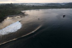 The lineup during a September swell at Roxies in the Mentawais Island chain, Western Sumatra, Indonesia.