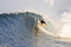 Brett Wood gets barrelled during a September swell in the Mentawais Island chain, Western Sumatra, Indonesia.