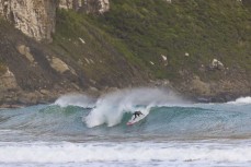 Keo Morrison makes the most of a playful swell in the Catlins, Southland, New Zealand.Credit: Derek Morrison
