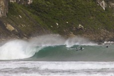 Keo Morrison and Max Wooffindin paddle over a set wave during a playful swell in the Catlins, Southland, New Zealand.
Credit: Derek Morrison