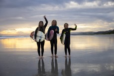 Rewa, Keo and Felix at Blackhead, Dunedin, New Zealand.Credit: Derek Morrison