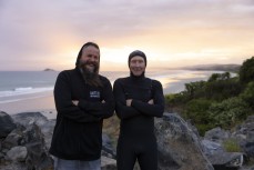 Roger Gibbs and Danny Bartlett back from Aussie for Xmas at Blackhead, Dunedin, New Zealand.Credit: Derek Morrison