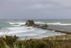 Lineup during the Cyclone Hale swell at Mangawhai, Northland, New Zealand.Credit: Derek Morrison