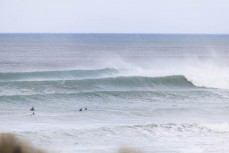 Lineup during the Cyclone Hale swell at Mangawhai, Northland, New Zealand.Credit: Derek Morrison