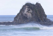 Lineup during the Cyclone Hale swell at Mangawhai, Northland, New Zealand.Credit: Derek Morrison