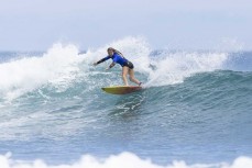 Rewa Morrison in action during the Westport round of the 2023 South Island Surfing Association South Island Grom Series held at Nine Mile, Westport, New Zealand.