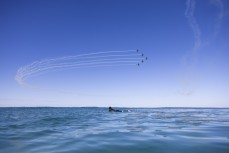 The Royal New Zealand Air Force's aerobatics team the Black Falcons put on a display during a summer morning at St Kilda, Dunedin, New Zealand.
Credit: Derek Morrison