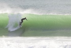 Luca Brunotti during a swell produced by Cyclone Gabrielle on the north coast of Dunedin, New Zealand.