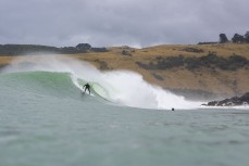 Jeff Patton during a swell produced by Cyclone Gabrielle on the north coast of Dunedin, New Zealand.