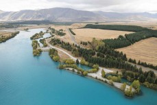 Glacial waters of Lake Ruataniwha near Twizel, Mackenzie Country, Canterbury, New Zealand.