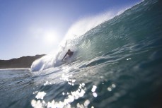 Jude Walton gets barreled during a fun autumn swell at Blackhead, Dunedin, New Zealand.Credit: Derek Morrison