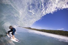 Alexis Owen gets barreled during a fun autumn swell at Blackhead, Dunedin, New Zealand.Credit: Derek Morrison