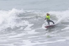 Keo Morrison at the Kaikoura Grom Comp held at a surf break near Kaikoura, New Zealand. Photo: Derek Morrison