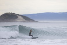 Rewa Morrison during a clean autumn swell at Blackhead, Dunedin, New Zealand.Photo: Derek Morrison