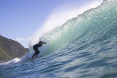 Keo Morrison on a runner during a fun swell on the north coast, Dunedin, New Zealand.Photo: Derek Morrison