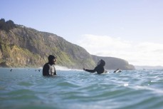 Father and son Davy and Max Wooffindin during a fun swell on the north coast, Dunedin, New Zealand.Photo: Derek Morrison