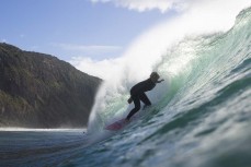 Keo Morrison on a runner during a fun swell on the north coast, Dunedin, New Zealand.Photo: Derek Morrison