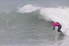Rewa Morrison wins the Under 18s at the 2023 O'Neill Coldwater Classic held at a surf break near Kaikoura, New Zealand. Photo: Derek Morrison