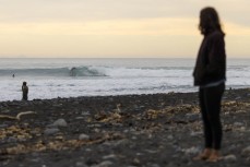 Keo Morrison rides a wave at a surf break near Kaikoura, New Zealand. Photo: Derek Morrison