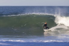 Keo Morrison getting to know St Clair Point during a fun winter swell at St Clair, Dunedin, New Zealand.
Photo: Derek Morrison