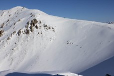 Rewa Morrison drops into a fresh face at Ohau ski field, Ohau, Otago, New Zealand.