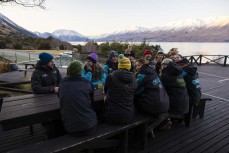 The operations crew debrief after a stunning day at Ohau ski field, Ohau, Otago, New Zealand.