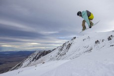 Jimmy Wright launches at Ohau ski field, Ohau, Otago, New Zealand.