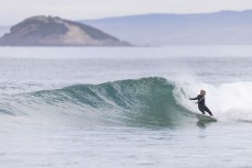 Keo Morrison makes the most of a small winter swell at Blackhead, Dunedin, New Zealand.Photo: Derek Morrison