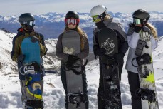 Marlee Silva, Taya, Keo and Rewa Morrison during early spring at The Remarkables ski field, Queenstown, Central Otago, New Zealand.