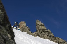 Marlee Silva climbs a ridgeline at The Remarkables ski field, Queenstown, Central Otago, New Zealand.