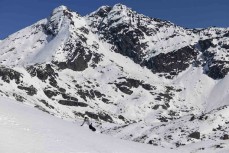 Rewa Morrison finds some in-field freshies during early spring at The Remarkables ski field, Queenstown, Central Otago, New Zealand.