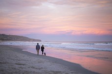 Will Lewis, Stacey Johnston and Scruffy, evening stroll at St Clair, Dunedin, New Zealand.
Photo: Derek Morrison