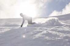 Rewa Morrison snowboarding at Mt Hutt Ski Field, Canterbury, New Zealand.