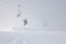 Rewa Morrison snowboarding at Mt Hutt Ski Field, Canterbury, New Zealand.