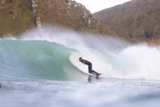 Jack McLeod sets up for a barrel during a fun session at a remote break near Otago Peninsula, Dunedin, New Zealand.
Photo: Derek Morrison