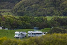 Campers at a remote beachbreak in the Catlins, New Zealand. Photo: Derek Morrison