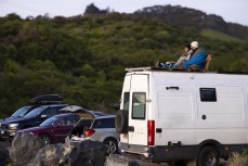 Van life at dusk during a fun swell at Blackhead, Dunedin, New Zealand.Photo: Derek Morrison
