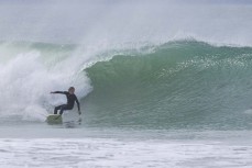 Fletcher Melville enjoys a swell generated by Cyclone Lola as it reaches Aramoana, Dunedin, New Zealand.Photo: Derek Morrison